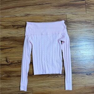 Hooked Up by IOT Off-the-Shoulder Cable Knit Sweater - Pink